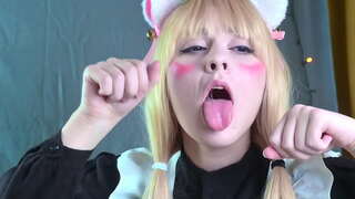 Vanilla Nekopara rides coileach mór agus squirts